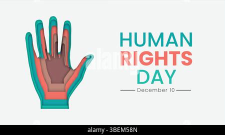 Colorful layered hand on a clean white backdrop signifies unity and rights promotion in a modern graphic style, suitable for awareness campaigns and s Stock Vector