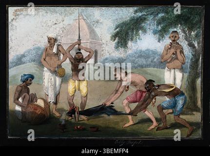 This painting depicts a goat in an Indian landscape, capturing the ...