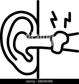 Sulfur plug outline icon. A buildup of earwax blocking the ear canal simple sign. Improper ear hygiene leading to hearing loss logo. Medical vector is Stock Vector