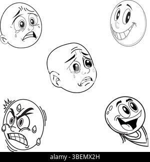 Cartoon vector set of smiling faces and expressions Stock Vector