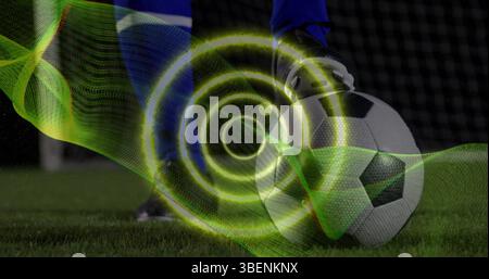 Image of rotating pink safe lock over colourful human colourful geometric shapes on black Stock Photo