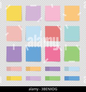 Set of colorfull sticky notes isolated on transparent background. Vector illustration Stock Vector