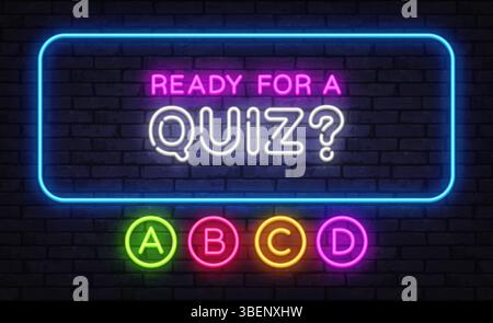 Glowing quiz panel with Ready for a Quiz text and four circular answer options Stock Vector