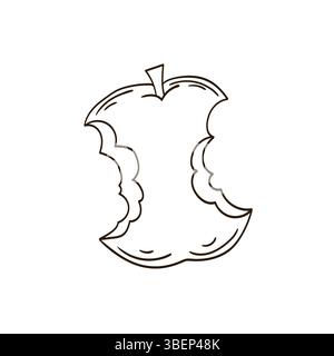 Cute fruit illustration in hand draw style. Monochrome. Apple icon on white background. Design for coloring books, children's educational games. Icon, Stock Vector
