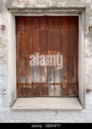 Wooden background of old shutter with peeling paint Stock Photo - Alamy