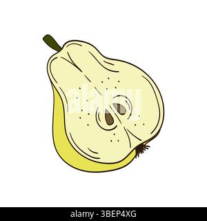 Cute fruit illustration in hand draw style. Pear icon on white background. Design for postcards, flyers Stock Vector