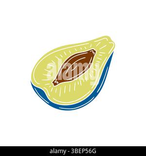 Cute fruit illustration in hand draw style. Plum on white background. White outline. Design Stock Vector
