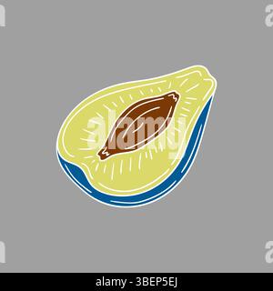 Cute fruit illustration in hand draw style. Plum on gray background. White outline. Design Stock Vector