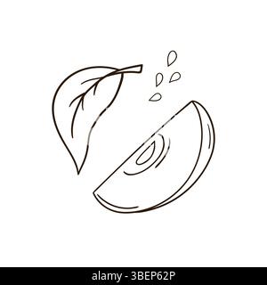 Cute fruit illustration in hand draw style. Apple icon on white background. Monochrome. Design for coloring books, children's educational games. Icon, Stock Vector