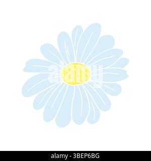 Cute flower illustration in hand draw style. Chamomile on white background. White outline. Design Stock Vector