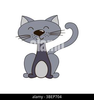 Cute animal illustration in hand draw style. Cat icon on white background. Design for postcards, flyers, banners. Icon Stock Vector