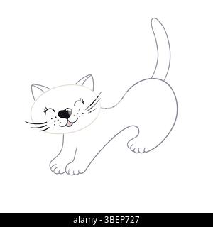 Cute animal illustration in hand draw style. Cat icon on white background. Color outline. Design for coloring books, children's educational games. Ico Stock Vector