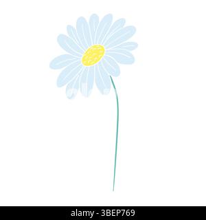 Cute flower illustration in hand draw style. White outline. Chamomile on white background Stock Vector