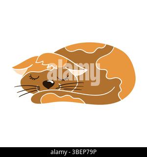 Cute animal illustration in hand draw style. Cat on white background. White outline. Design for postcards, flyers, banners. Icon, sign, sticker Stock Vector