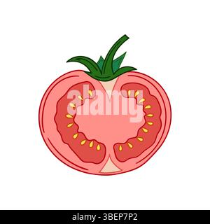 Cute vegetable illustration in hand draw style. Tomato icon on white background. Design for postcards, flyers. Icon, sign Stock Vector