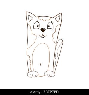 Cute animal illustration in hand draw style. Cat icon on white background. Color outline. Design for book Stock Vector