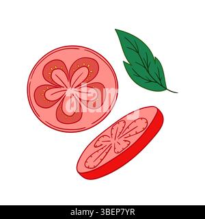 Cute vegetable illustration in hand draw style. Tomato icon on white background. Design Stock Vector