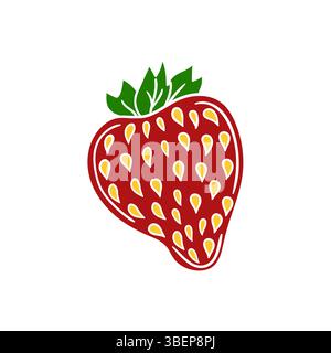 Cute berry illustration in hand draw style. Strawberry icon on white background. White outline. Design for postcards, flyers, banners. Icon, sign Stock Vector