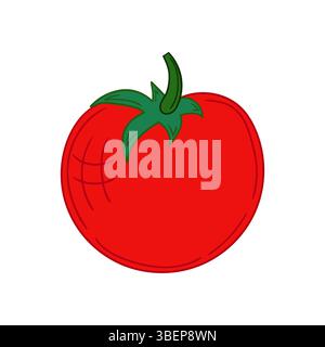 Cute vegetable illustration in hand draw style. Tomato icon on white background. Design for postcards, banners. Icon Stock Vector