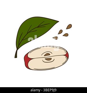 Cute fruit illustration in hand draw style. Red apple icon on white background. Design Stock Vector