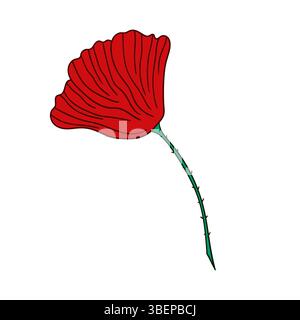 Cute flower illustration in hand draw style. Poppy icon on white background. Design Stock Vector