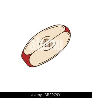 Cute fruit illustration in hand draw style. Red apple icon on white background. Design for postcards, flyers, banners. Icon Stock Vector