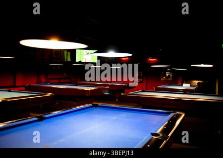 Close up on a pool billiard table in a bar in Auckland, New Zealand. Stock Photo