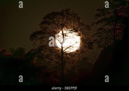 Moonrise at El Tepozteco Mountains. Amatlán, Morelos, Mexico Stock Photo