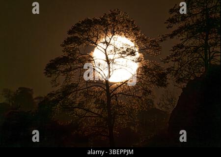 Moonrise at El Tepozteco Mountains. Amatlán, Morelos, Mexico Stock Photo