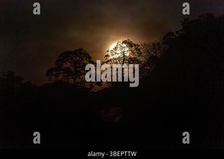 Moonrise at El Tepozteco Mountains. Amatlán, Morelos, Mexico Stock Photo