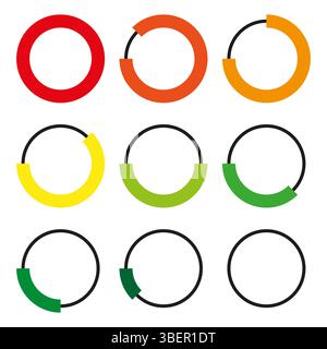 Circular loading icons. Vector progress rings. Color gradient indicators. Stepwise round sequence. Stock Vector