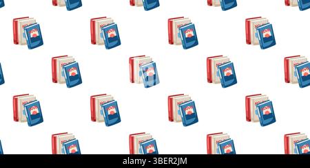 Seamless summer pattern with stacked books on white background. Cartoon vector background Stock Vector