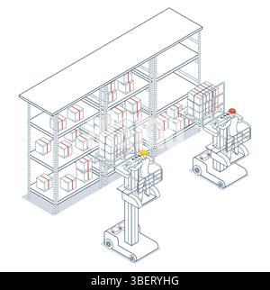 worker driving forklift cardboard boxes warehouse logistic vector ...
