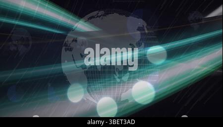 Image of dots blinking over globe on black background Stock Photo