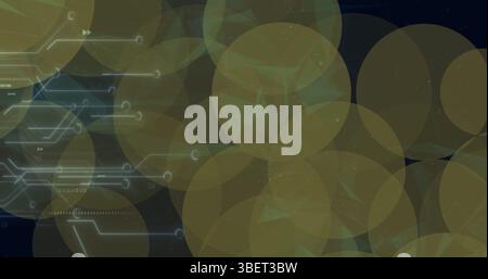 Image of dots blinking over integrated circuit on black background Stock Photo
