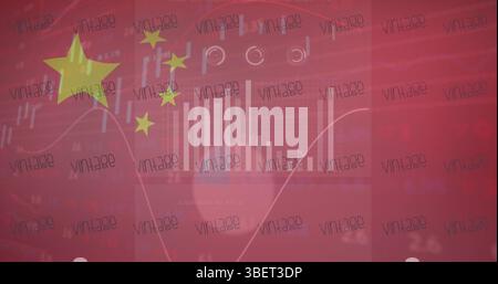 Image of financial connections over red background Stock Photo