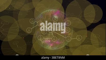 Image of dots blinking over connections and globe on black background Stock Photo