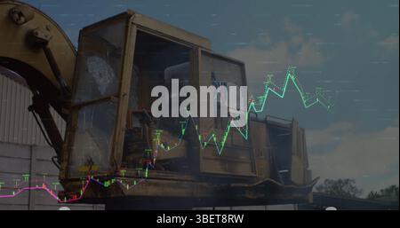 Image of data processing over rubbish dump Stock Photo