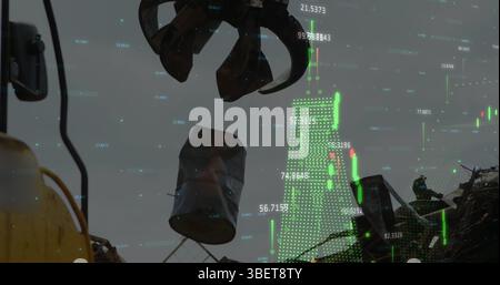 Image of financial graphs and data over junkyard Stock Photo