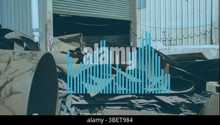 Image of statistical data processing over scrap at junkyard Stock Photo