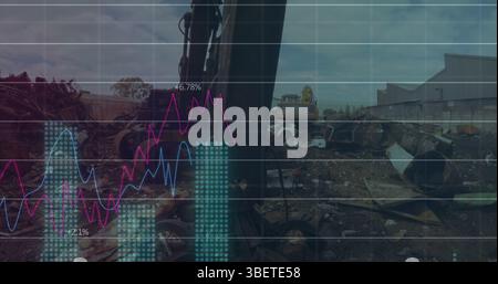 Image of data processing over rubbish dump Stock Photo