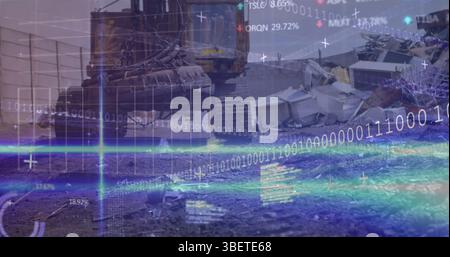 Image of data processing over rubbish dump Stock Photo