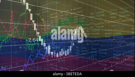 Image of financial data processing over moving Stock Photo