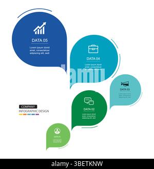Infographics speech bubbles timeline with 5 number data template. Illustration abstract background. Stock Vector