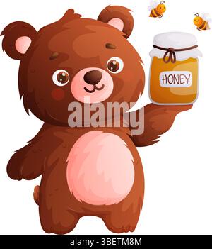 Vector cartoon bees flying around a brimful jar of honey Stock Vector ...