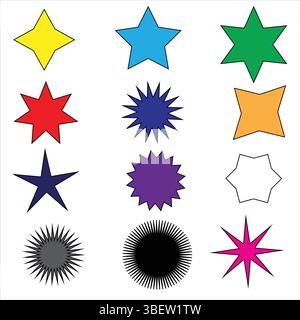Colorful Star Shapes Set – Abstract Shine Effect Vector for Design and Branding Projects Stock Vector