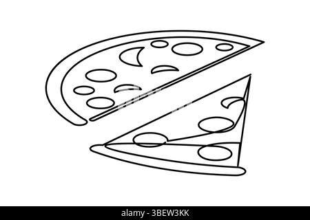 Pizza slice continuous single line drawing isolated on white background Stock Vector