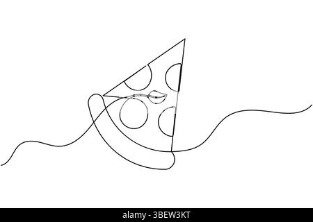 Pizza slice continuous single line drawing isolated on white background Stock Vector