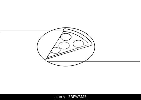 Pizza slice continuous single line drawing isolated on white background Stock Vector
