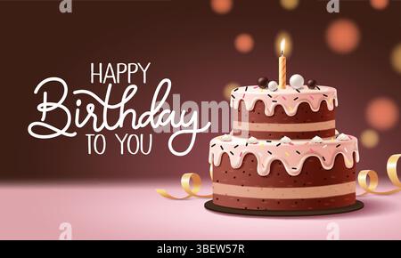 Birthday cake greeting card clipart design. Happy birthday invitation card clip art with chocolate cake flavor decoration elements for party Stock Vector